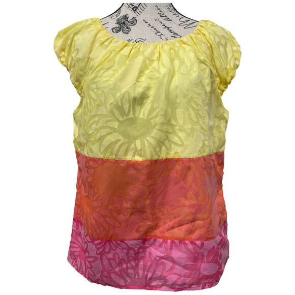 Lilly Pulitzer Sully Hotty Pink Color Block Top - Floral Multicolor Blouse Sz L - Picture 9 of 11